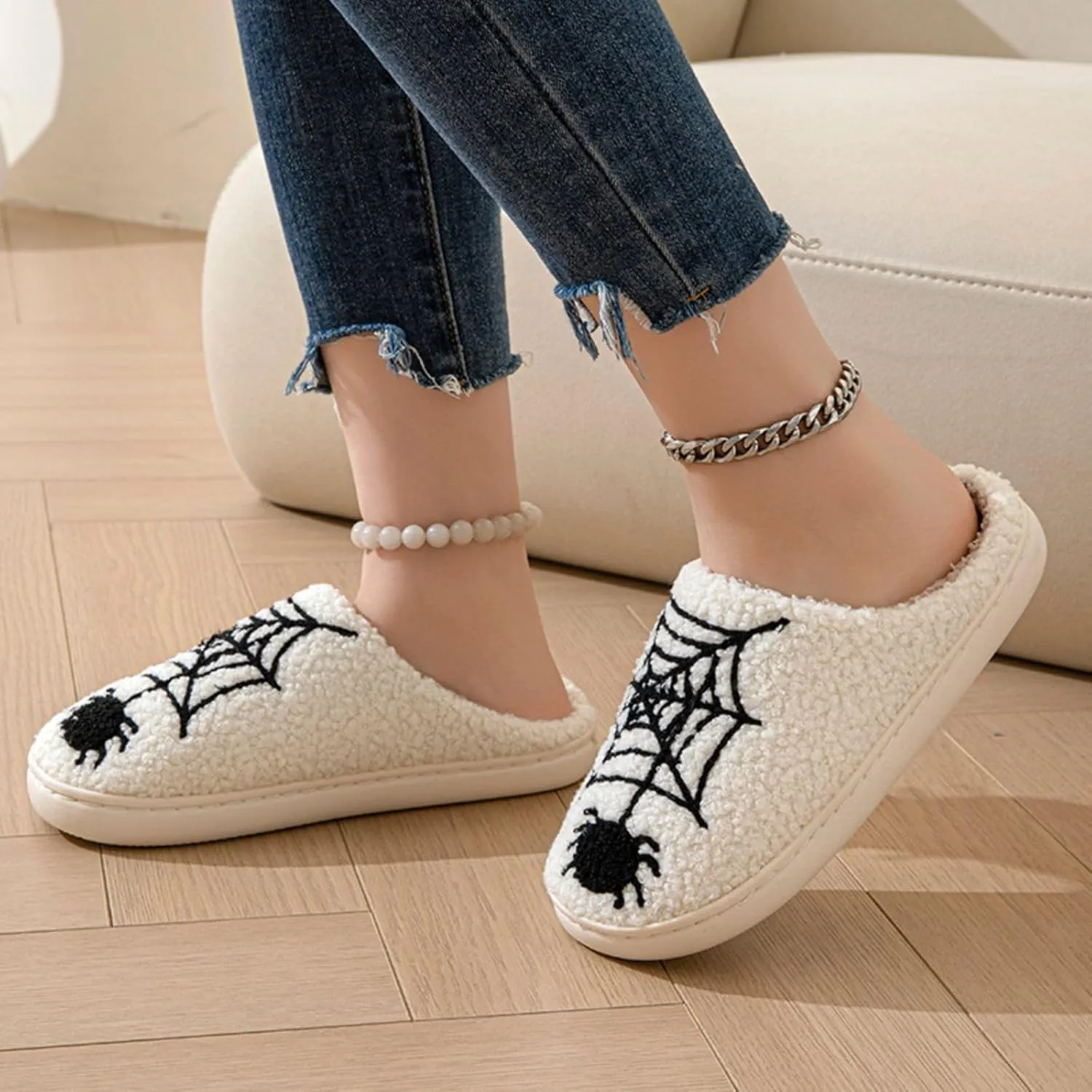 Women's Men's Retro Leopard Print Smiley Slippers Lightning Bolt Memory Foam Soft Plush Warm Non-Slip Home Shoes