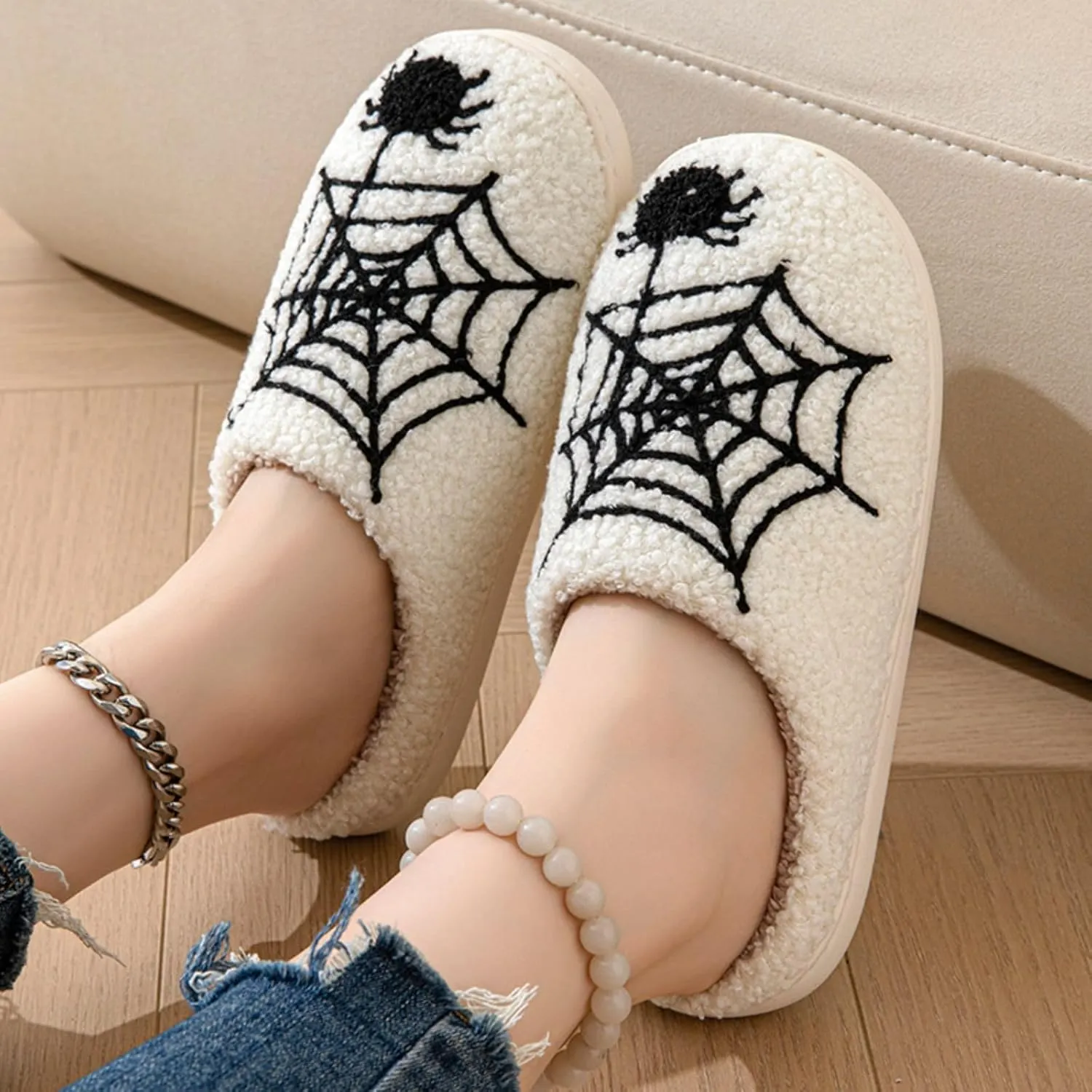 Women's Men's Retro Leopard Print Smiley Slippers Lightning Bolt Memory Foam Soft Plush Warm Non-Slip Home Shoes