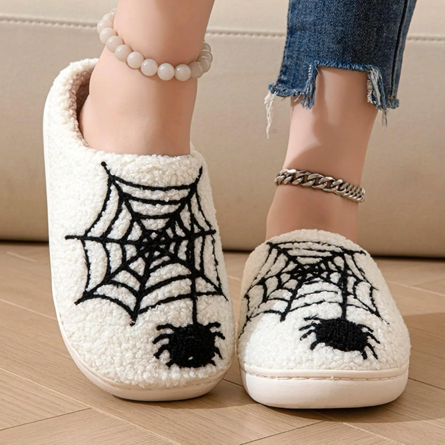 Women's Men's Retro Leopard Print Smiley Slippers Lightning Bolt Memory Foam Soft Plush Warm Non-Slip Home Shoes