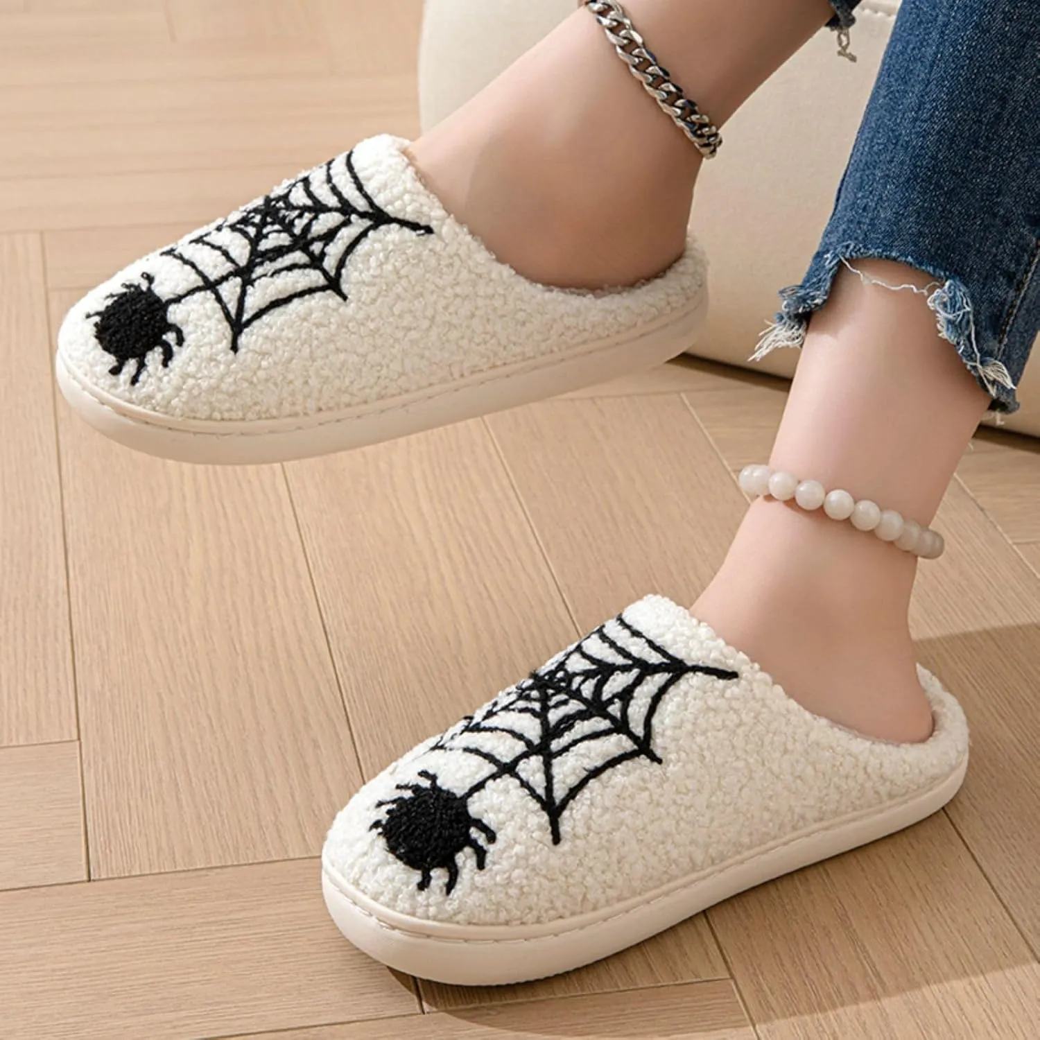 Women's Men's Retro Leopard Print Smiley Slippers Lightning Bolt Memory Foam Soft Plush Warm Non-Slip Home Shoes