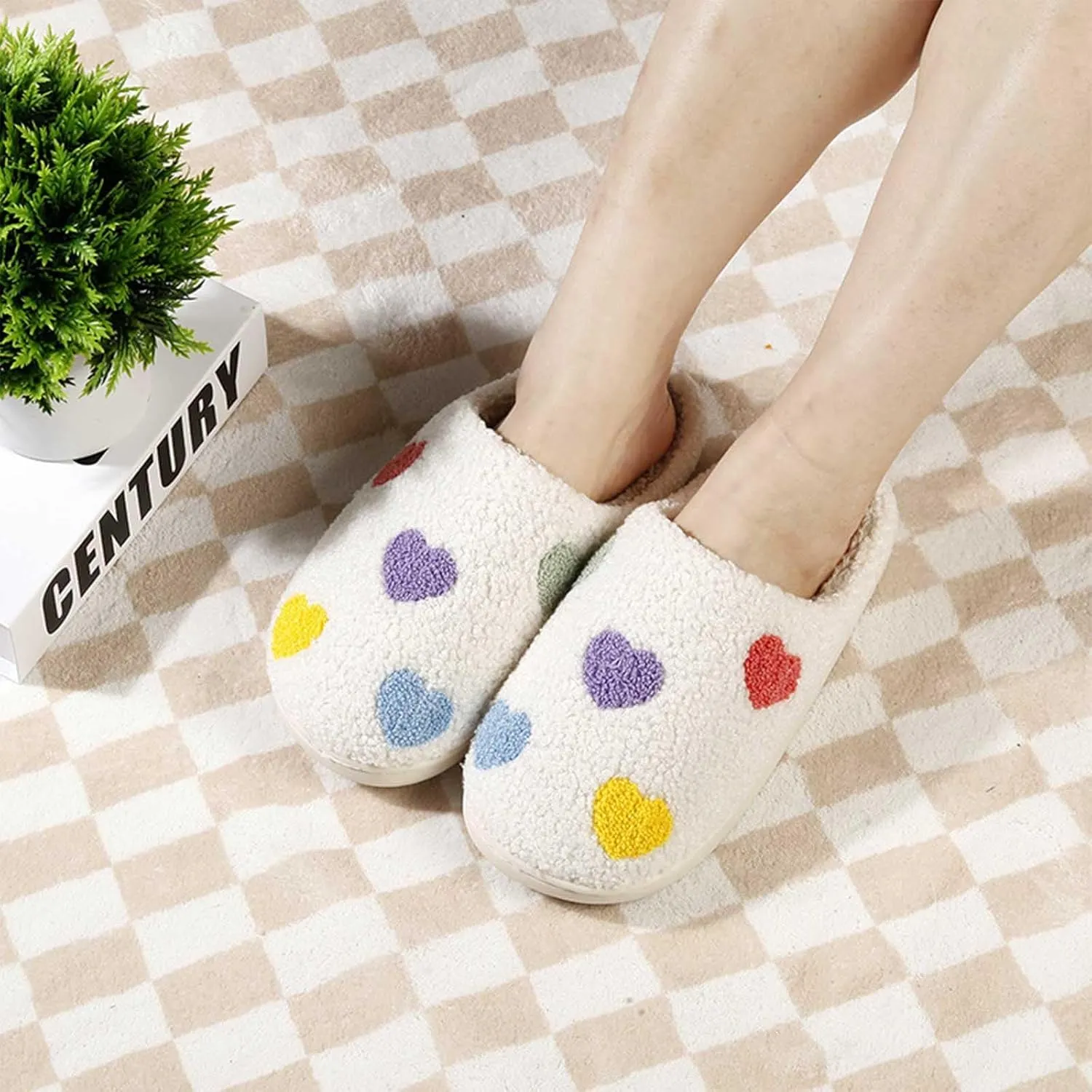 Womens Mens Slippers Retro Memory Foam Cute Cartoon Plush Fluffy Warm Fur Lined slippers Indoor House Home Winter Shoes