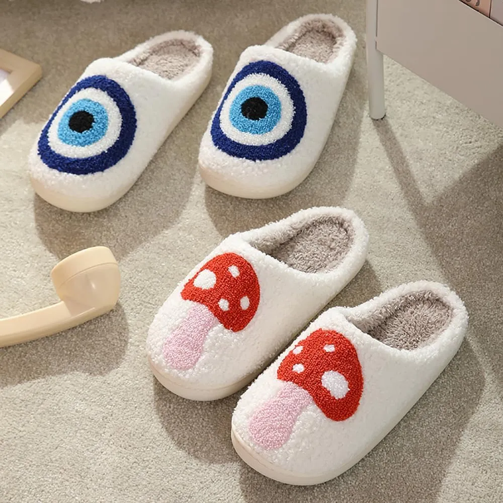 Womens Mens Slippers Retro Memory Foam Cute Cartoon Plush Fluffy Warm Fur Lined slippers Indoor House Home Winter Shoes