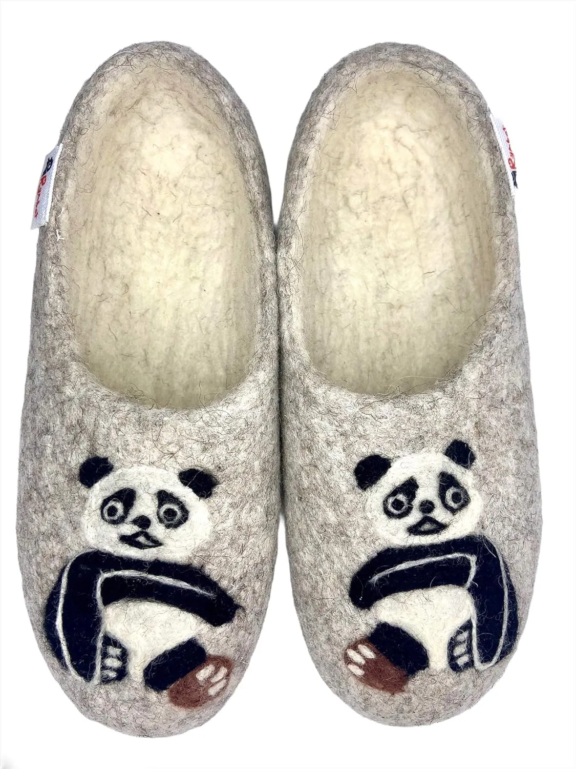 Women's Merino Wool Slippers, Handmade Felted, Comfy Home Shoes - "Soft Panda"