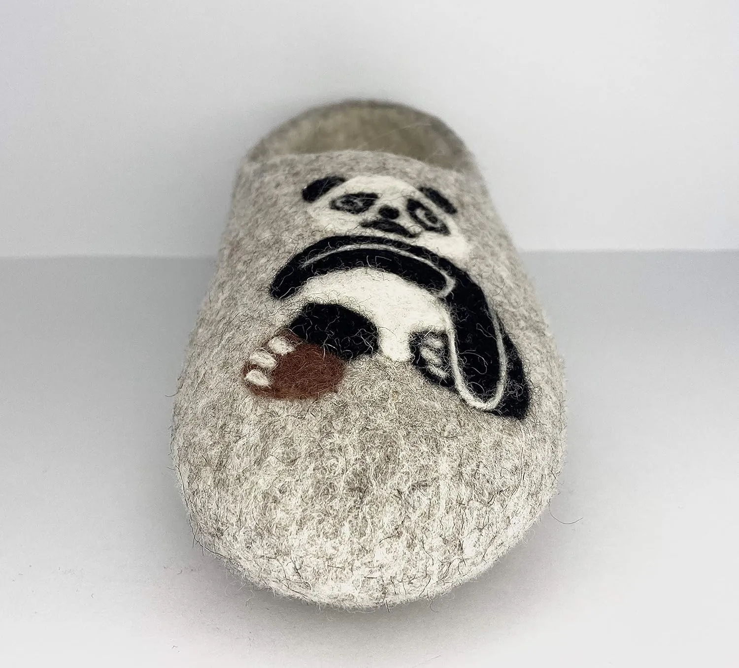 Women's Merino Wool Slippers, Handmade Felted, Comfy Home Shoes - "Soft Panda"