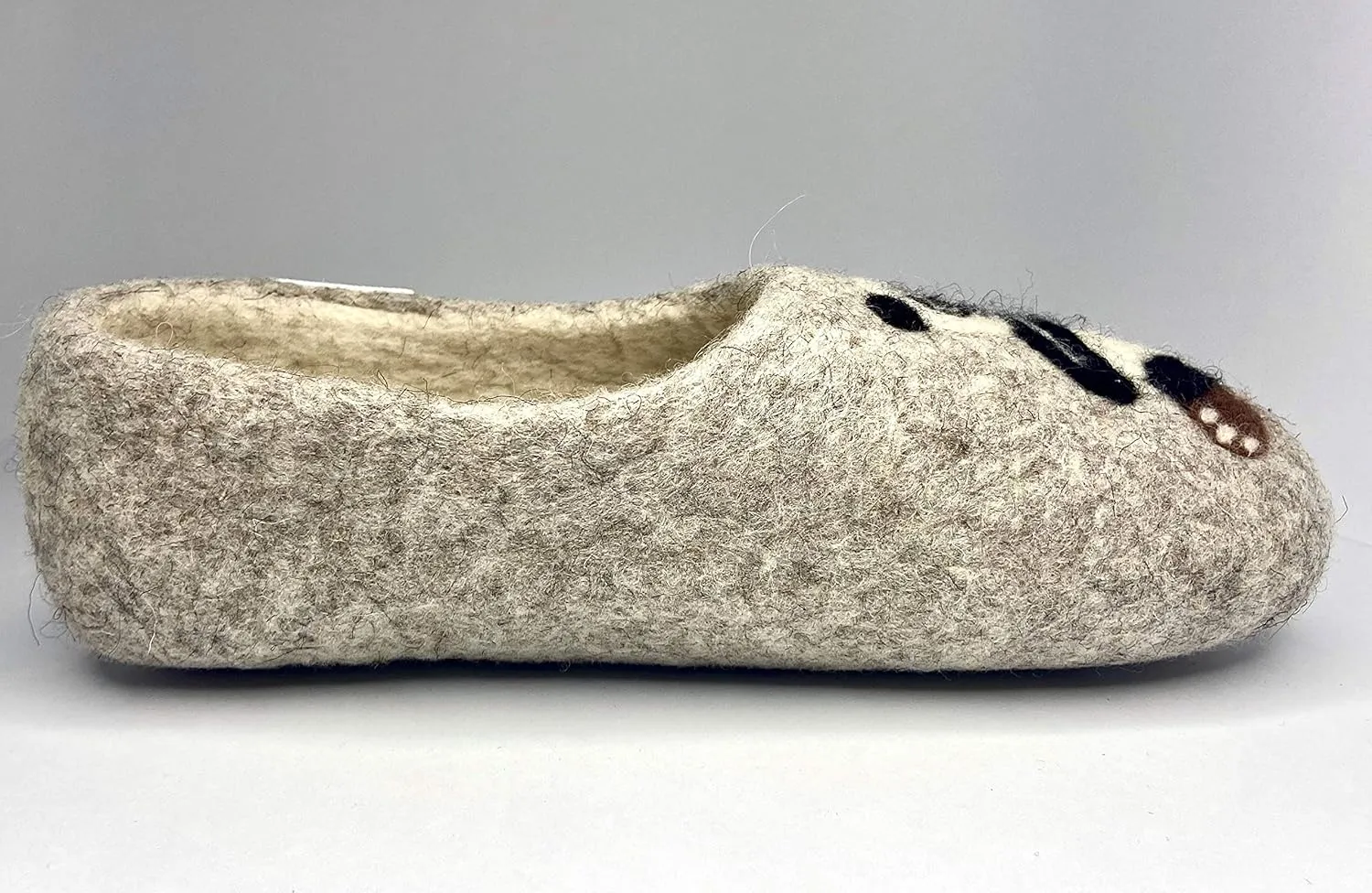 Women's Merino Wool Slippers, Handmade Felted, Comfy Home Shoes - "Soft Panda"