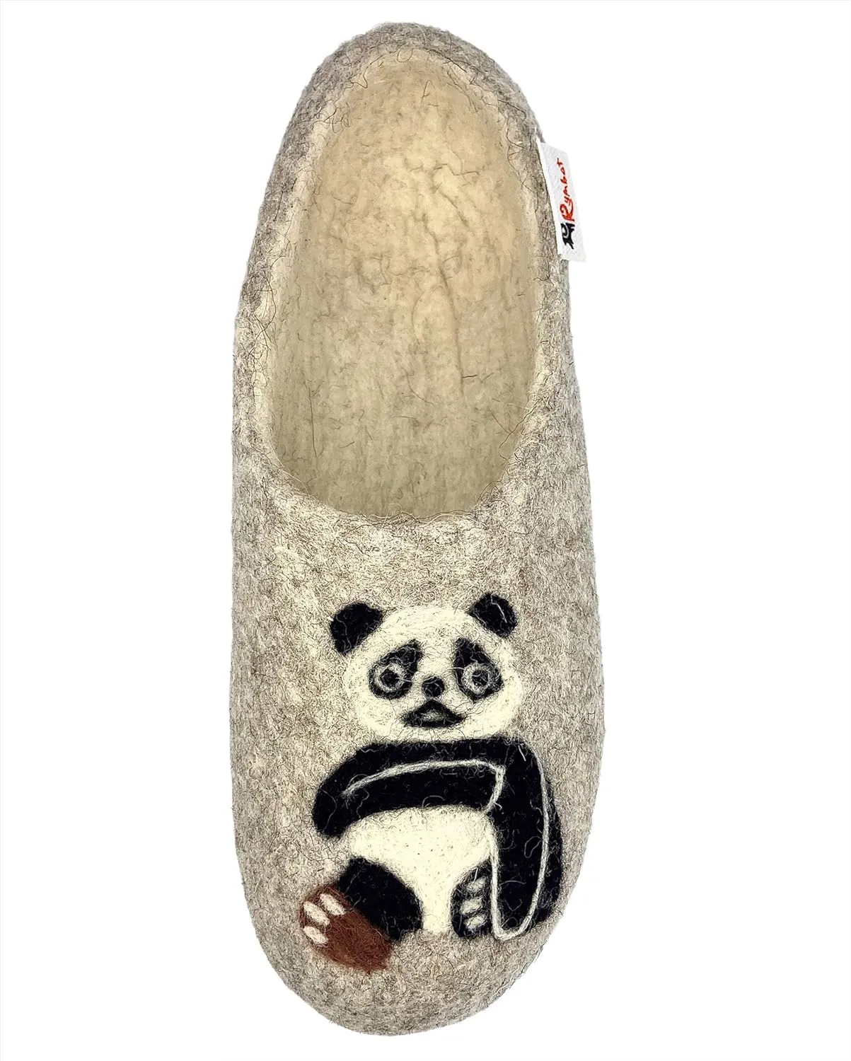 Women's Merino Wool Slippers, Handmade Felted, Comfy Home Shoes - "Soft Panda"
