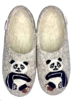 Women's Merino Wool Slippers, Handmade Felted, Comfy Home Shoes - "Soft Panda"