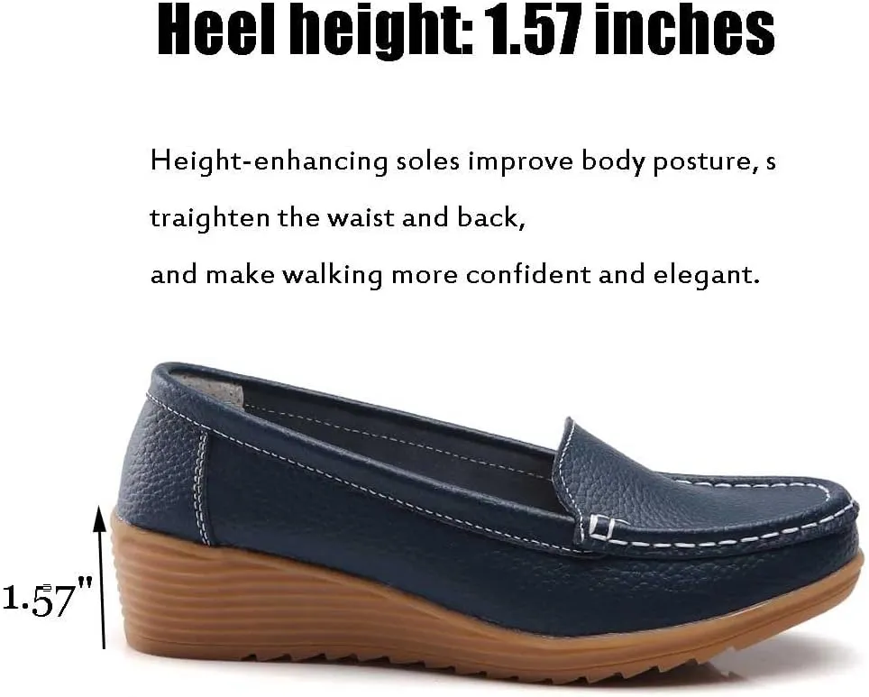 Women's Non Slip Nursing Shoes Leather Comfortable Slip on Flat Shoes Loafers for Restaurant Work