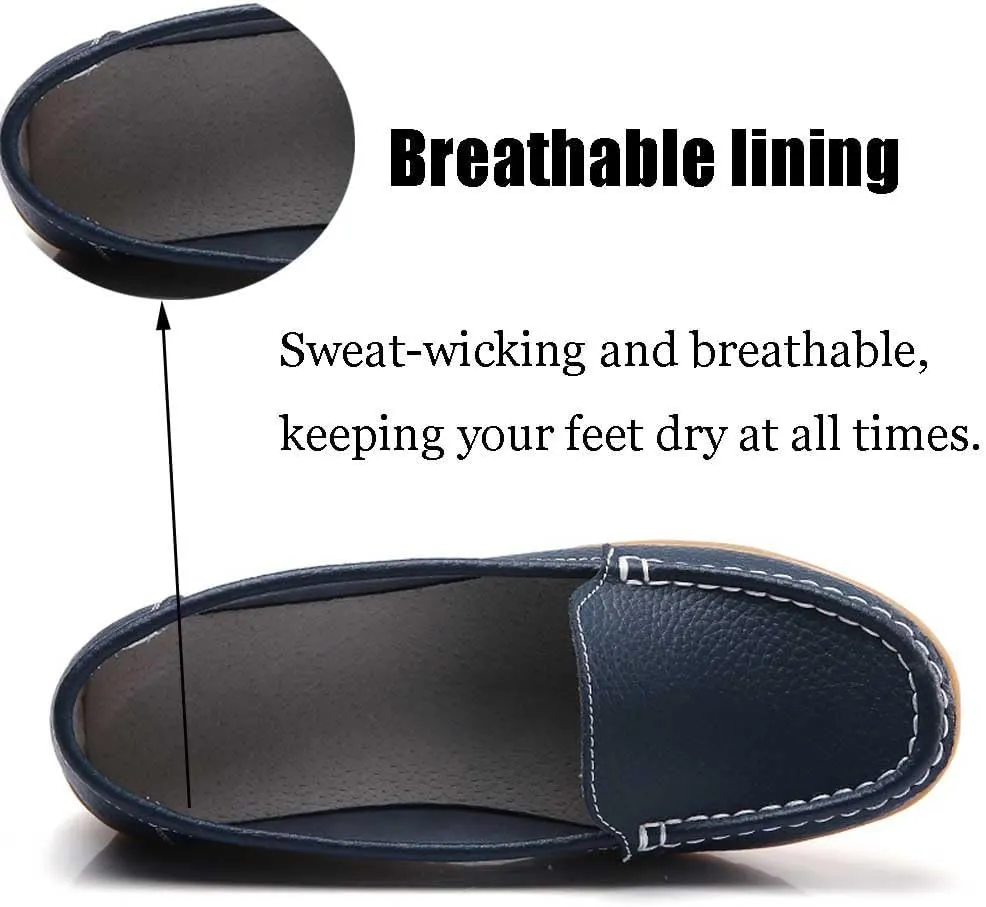 Women's Non Slip Nursing Shoes Leather Comfortable Slip on Flat Shoes Loafers for Restaurant Work