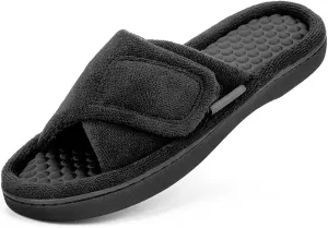 Women’s Orthotic Arch Support Slippers | Adjustable Hook-and-Loop Closure, Memory Foam, Foot Massage Beads, Non-Slip Rubber Sole | Plantar Fasciitis Relief | Indoor/Outdoor Comfort