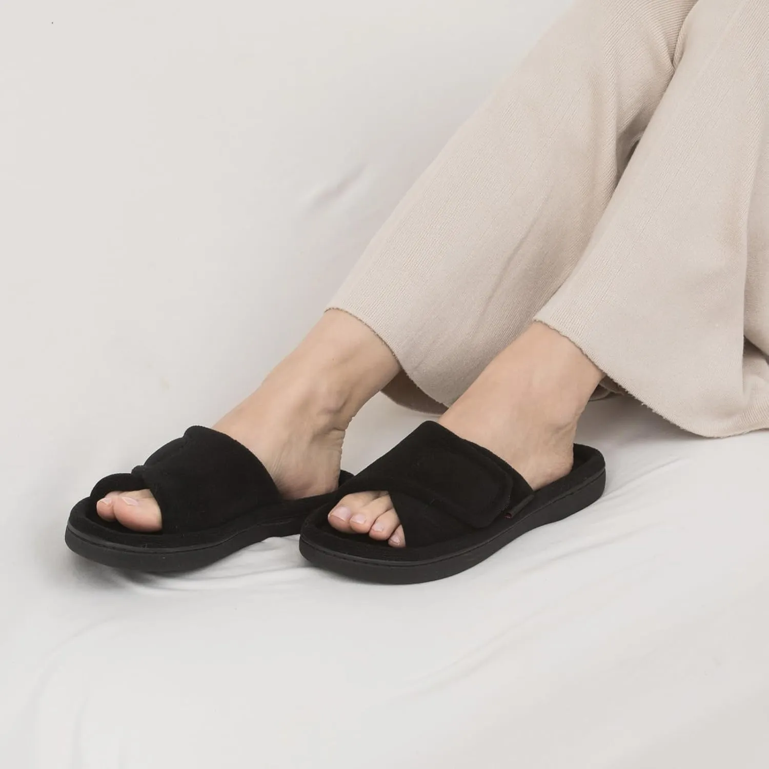 Women’s Orthotic Arch Support Slippers | Adjustable Hook-and-Loop Closure, Memory Foam, Foot Massage Beads, Non-Slip Rubber Sole | Plantar Fasciitis Relief | Indoor/Outdoor Comfort
