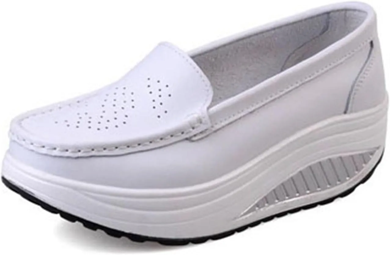 Women's Platform Slip-On Breathable Leather Nursing Shoes, Wedge Non-Slip Air Cushion Nurse Work Shoes, Casual Care Orthopedic Lightweight Shoes, Ideal for Nurse Healthcare Crews