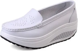 Women's Platform Slip-On Breathable Leather Nursing Shoes, Wedge Non-Slip Air Cushion Nurse Work Shoes, Casual Care Orthopedic Lightweight Shoes, Ideal for Nurse Healthcare Crews
