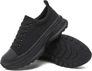Womens Platform Sneakers Low Top White Shoes for Women Lace Up Canvas Shoes Black Sneakers for Women Comfortable Classic Tennis Shoes