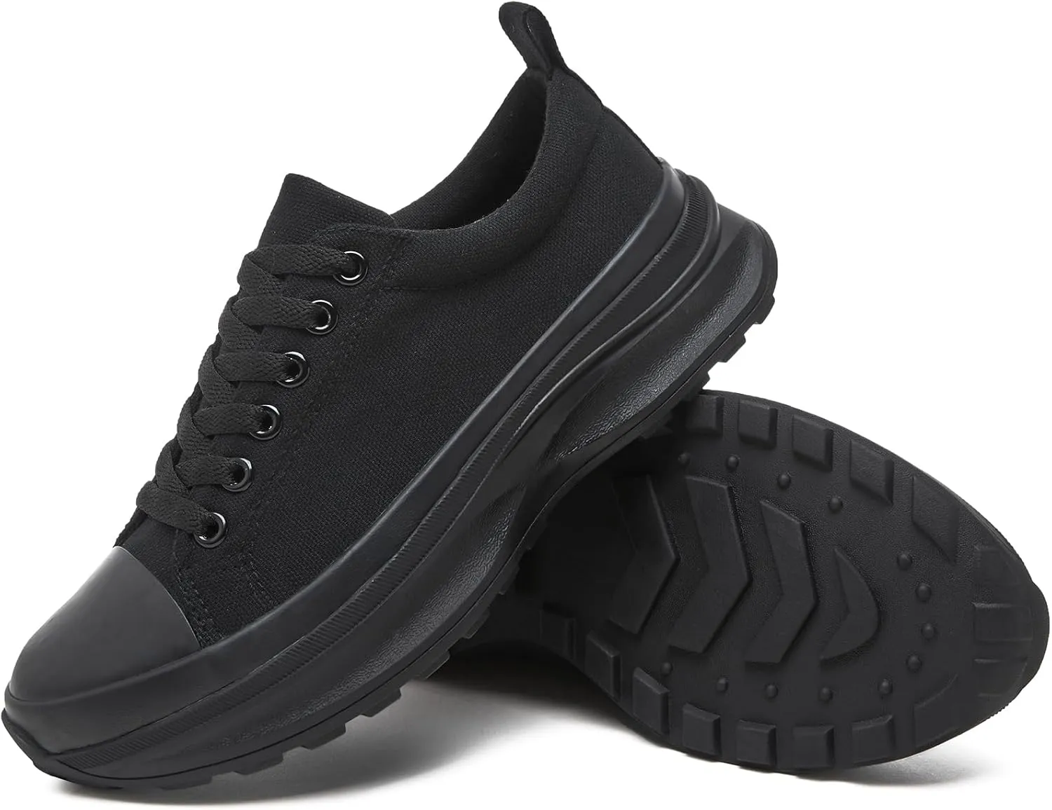 Womens Platform Sneakers Low Top White Shoes for Women Lace Up Canvas Shoes Black Sneakers for Women Comfortable Classic Tennis Shoes