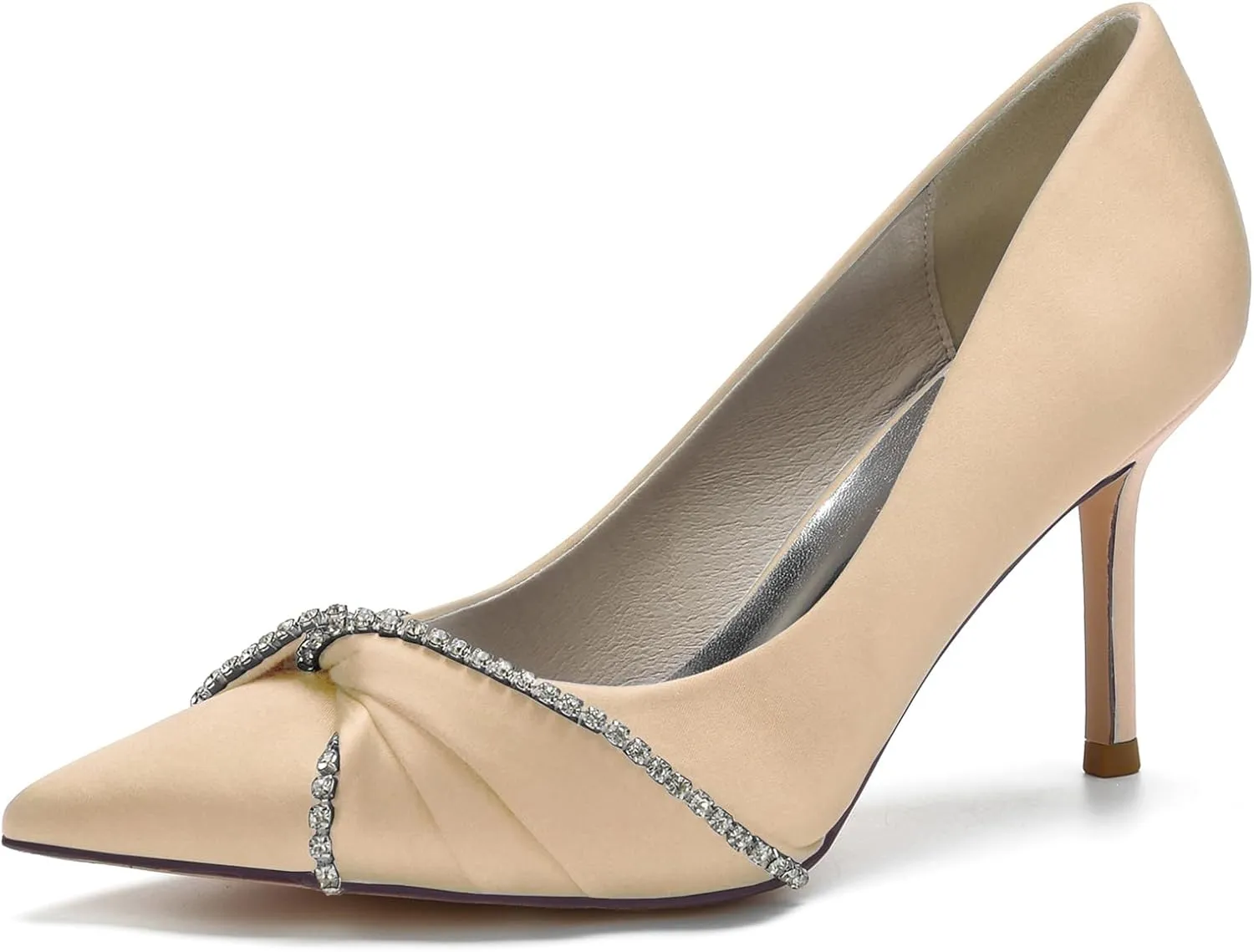 Women's Pointed Toe Pumps with Rhinestone Bridal Shoes Wedding Stiletto High Heels Party Dress Shoes