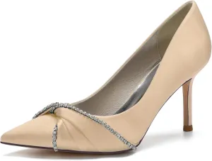 Women's Pointed Toe Pumps with Rhinestone Bridal Shoes Wedding Stiletto High Heels Party Dress Shoes