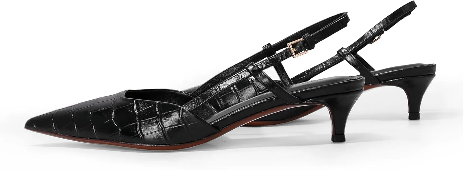 Women's Pumps Slingback Kitten Heels Closed Toe for Women Sexy Slip on Shoes Full Genuine Leather