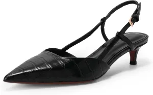 Women's Pumps Slingback Kitten Heels Closed Toe for Women Sexy Slip on Shoes Full Genuine Leather