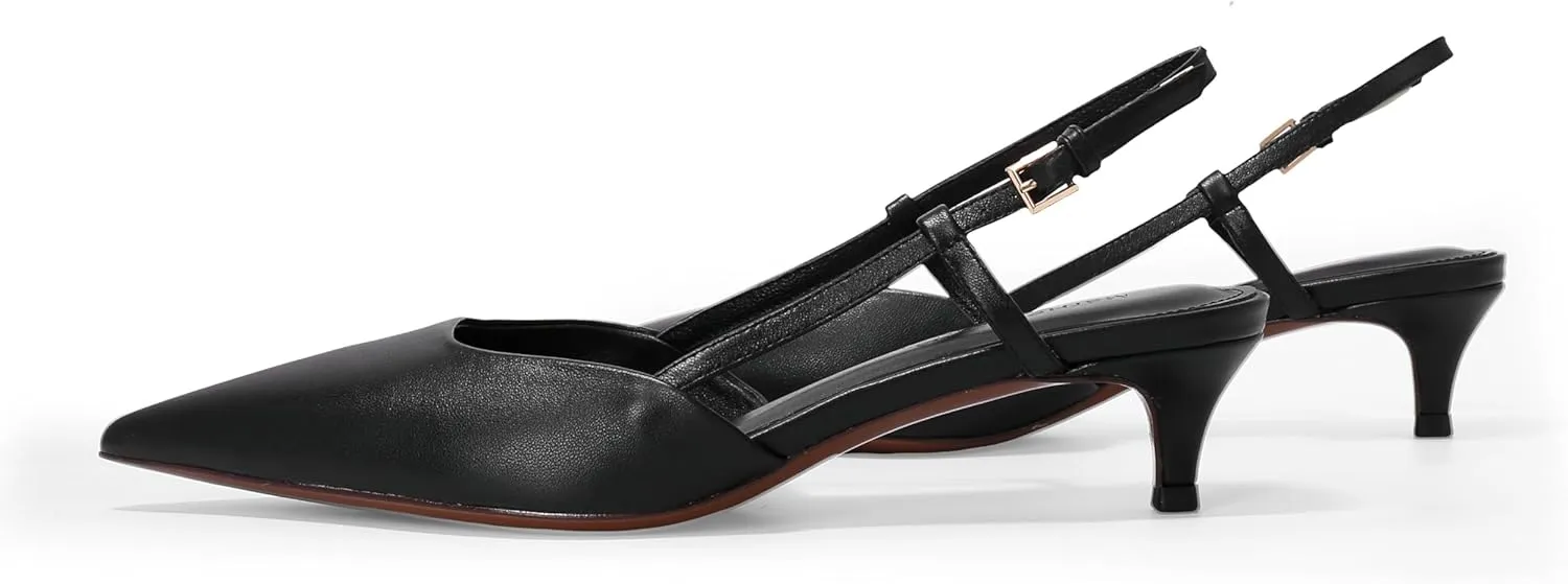 Women's Pumps Slingback Kitten Heels Closed Toe for Women Sexy Slip on Shoes Full Genuine Leather