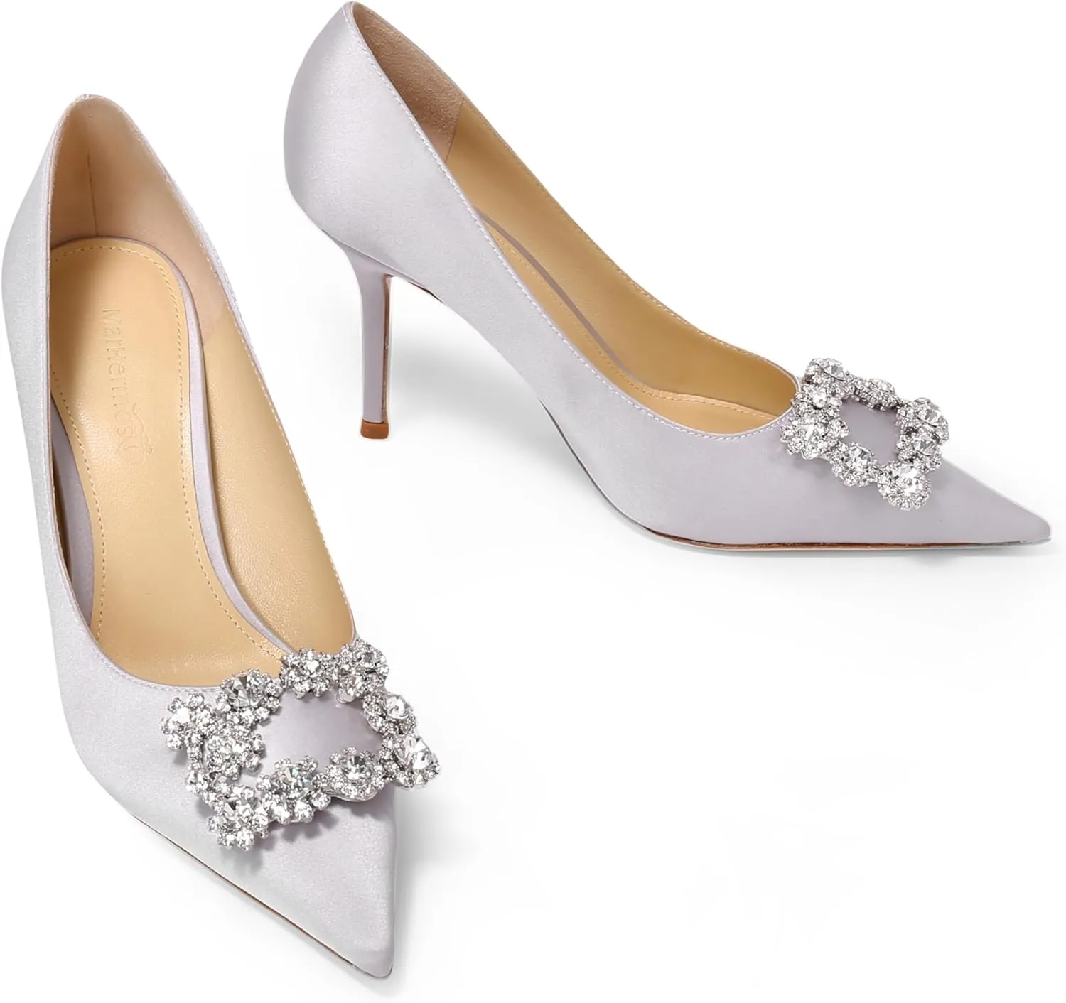Women's Pumps Slip on Shoes Sexy Closed Toe Wedding Shoes for Bride Stiletto Rhinestone Heels Genuine Leather for Sock Liner and Sole