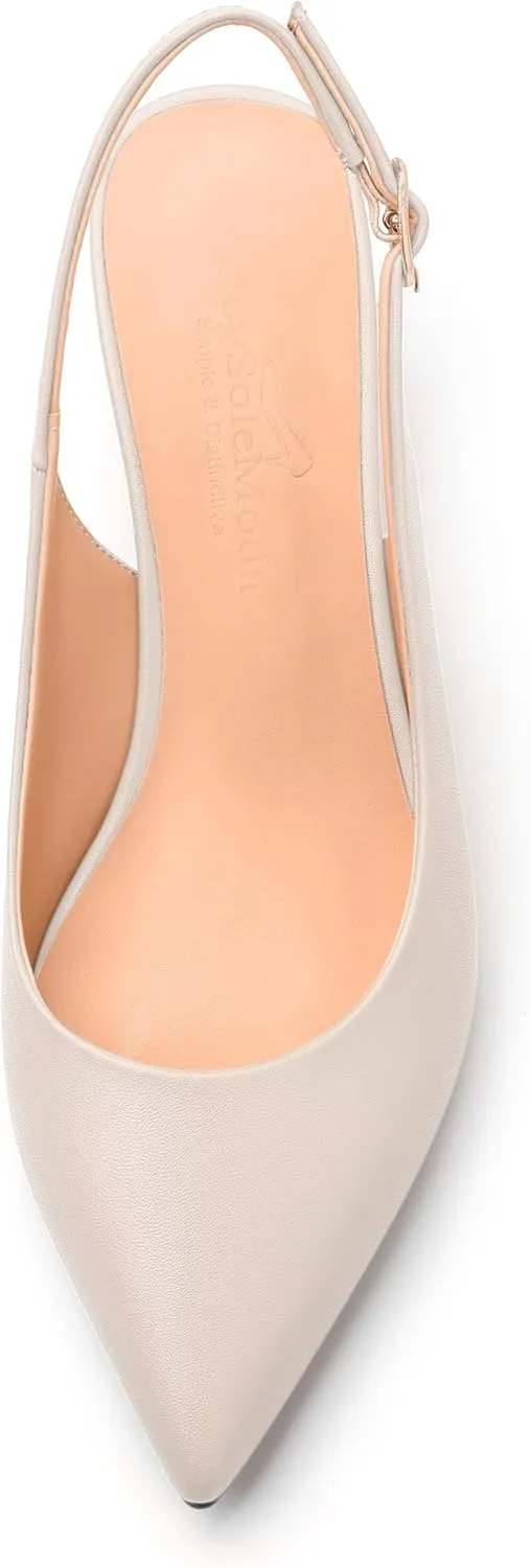 Womens Slingback Pumps Shoes, Pointed Toe Wedge Mid Heel Slingbacks Leather Insole Shoes for Women 2"