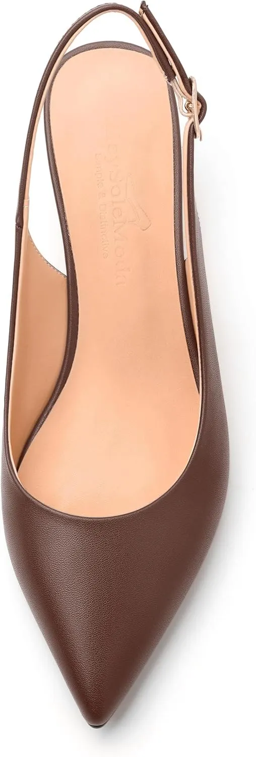 Womens Slingback Pumps Shoes, Pointed Toe Wedge Mid Heel Slingbacks Leather Insole Shoes for Women 2"