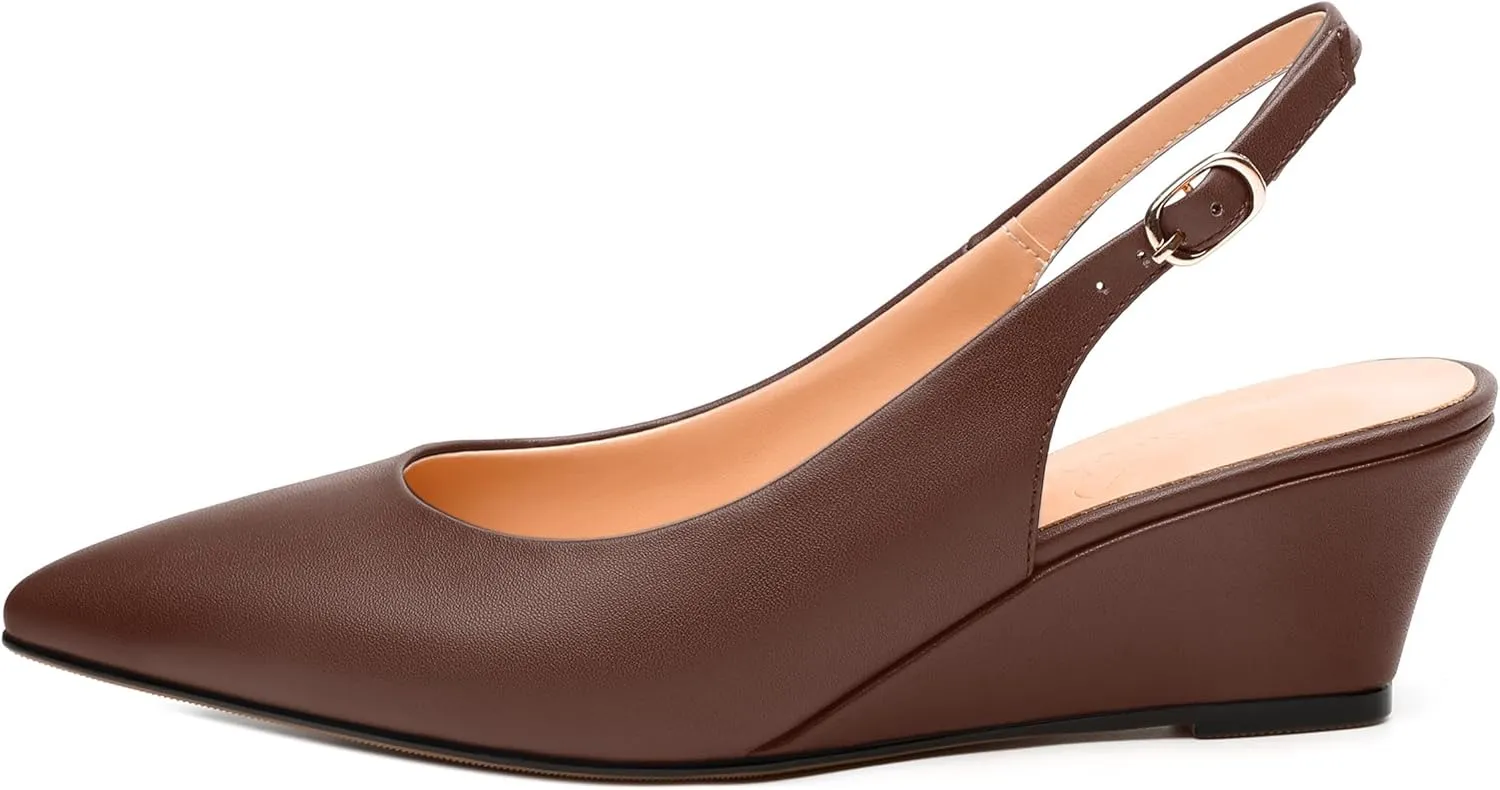 Womens Slingback Pumps Shoes, Pointed Toe Wedge Mid Heel Slingbacks Leather Insole Shoes for Women 2"