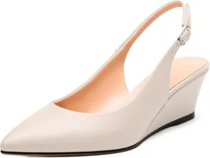 Womens Slingback Pumps Shoes, Pointed Toe Wedge Mid Heel Slingbacks Leather Insole Shoes for Women 2"