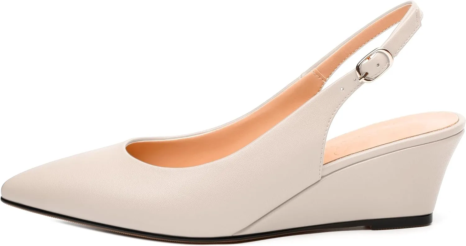 Womens Slingback Pumps Shoes, Pointed Toe Wedge Mid Heel Slingbacks Leather Insole Shoes for Women 2"
