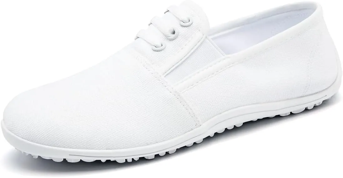 Women's Slip On Canvas Sneakers Low Top Casual Walking Shoes Classic Comfort Flat Barefoot Minimalist Shoes Zero Drop Wide Width Fashion Sneaker