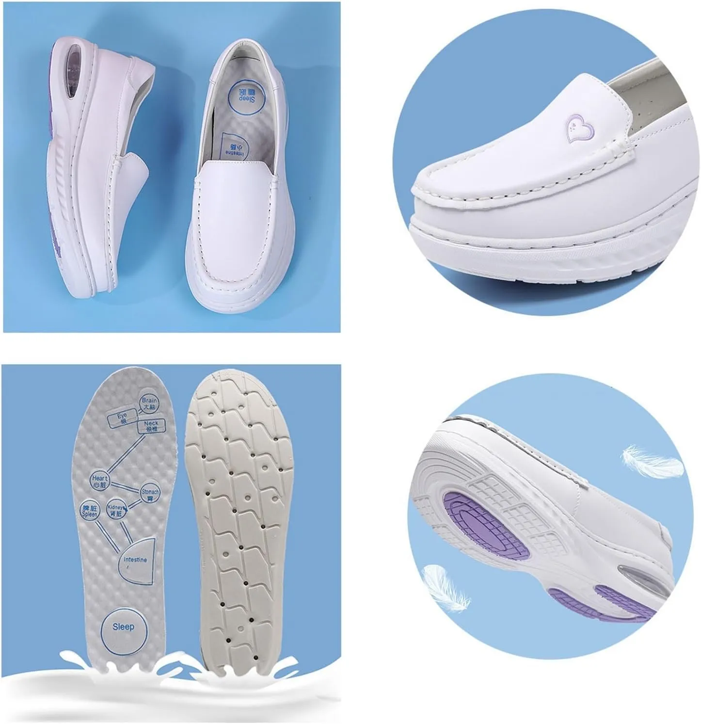 Women's Slip on Mesh Breathable Comfortable Leather Working Nurse Shoes, Fashion Air Cushion Orthopedic Platform Moccasin, for Medical Workers, Doctors, Healthcare Providers