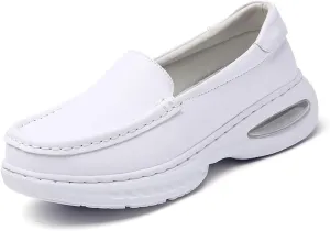 Women's Slip on Mesh Breathable Comfortable Leather Working Nurse Shoes, Fashion Air Cushion Orthopedic Platform Moccasin, for Medical Workers, Doctors, Healthcare Providers