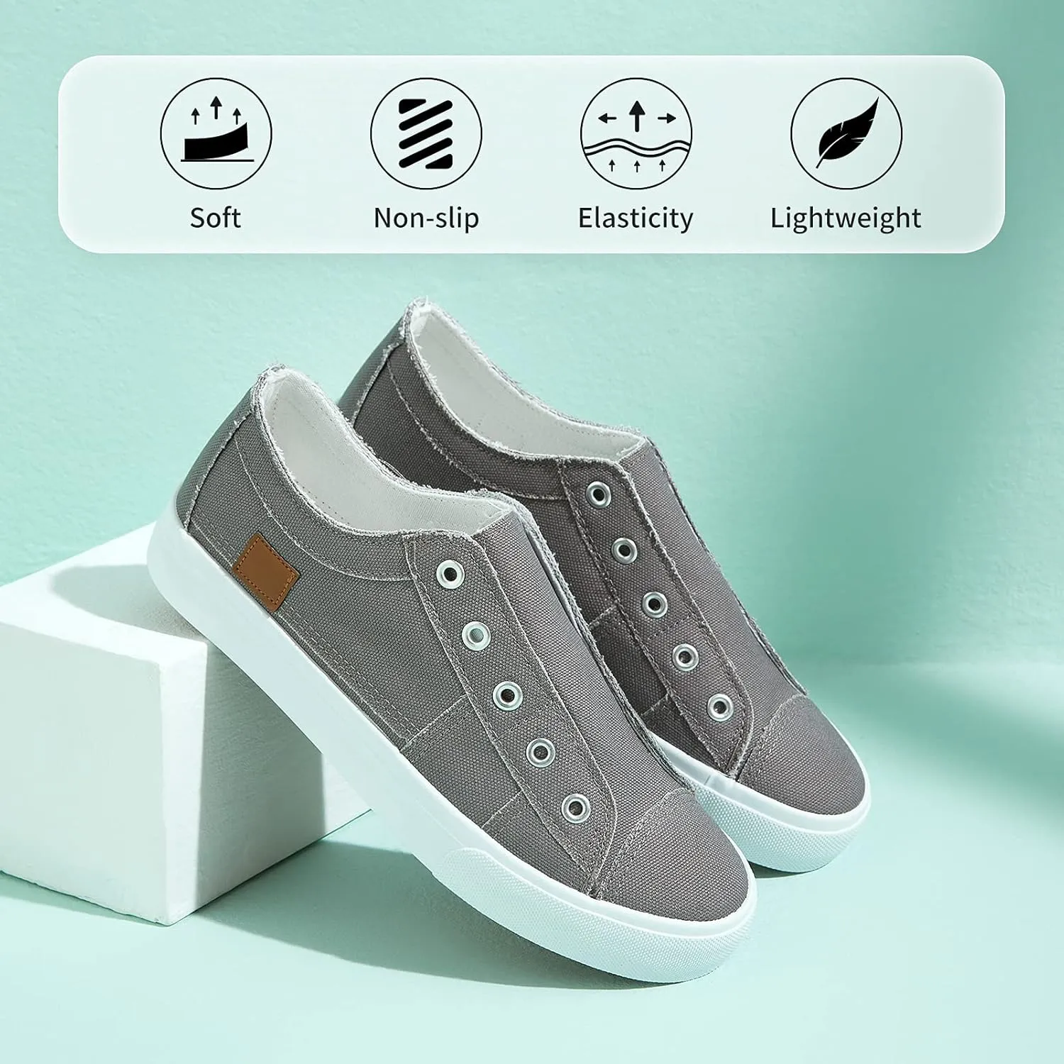 Women's Slip on Shoes Non Slip Fashion Canvas Sneakers Low Top Casual Shoes