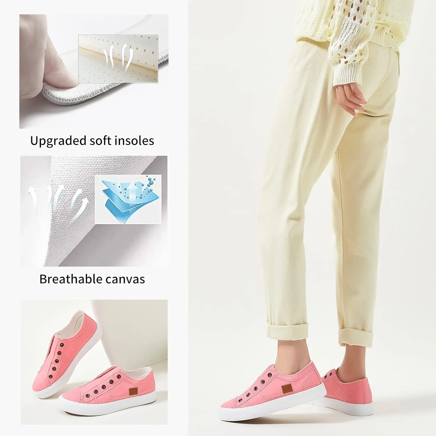 Women's Slip on Shoes Non Slip Fashion Canvas Sneakers Low Top Casual Shoes
