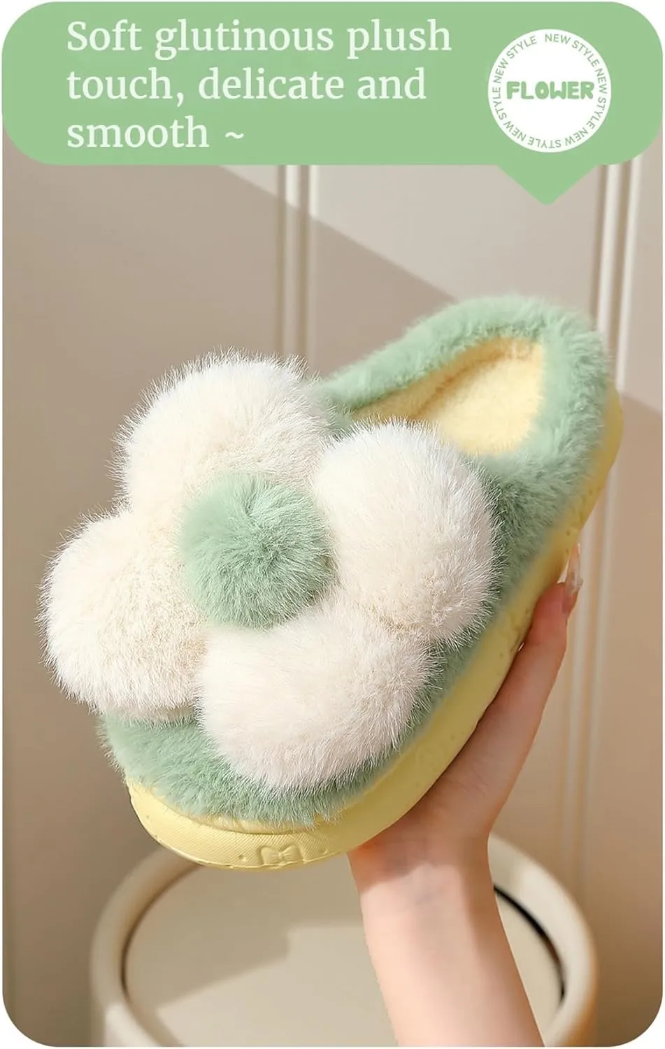 Women's Slippers Flower Cotton Slippers, small flower design, soft cotton cushion warmth, in the cold winter to wake up full of vitality