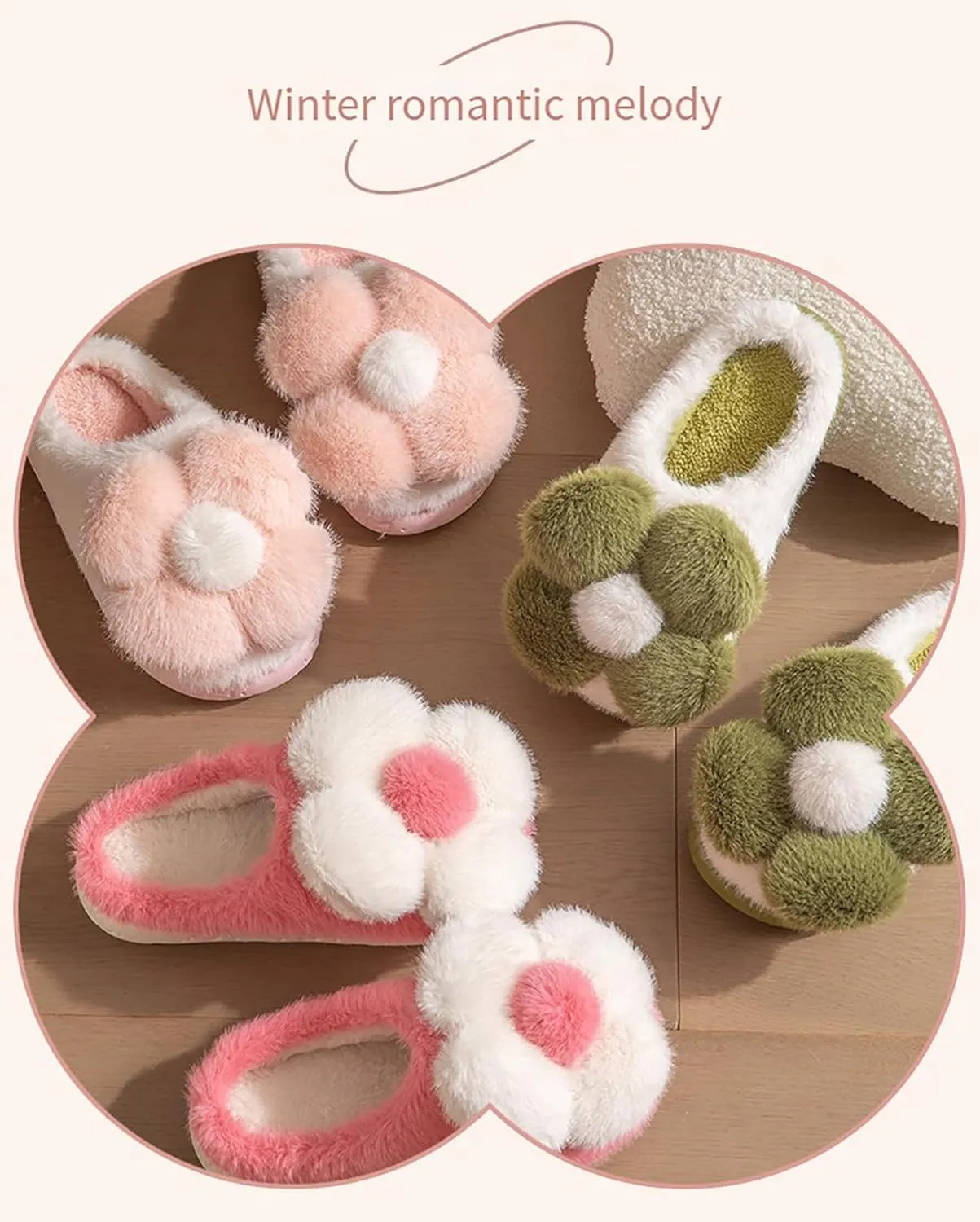 Women's Slippers Flower Cotton Slippers, small flower design, soft cotton cushion warmth, in the cold winter to wake up full of vitality