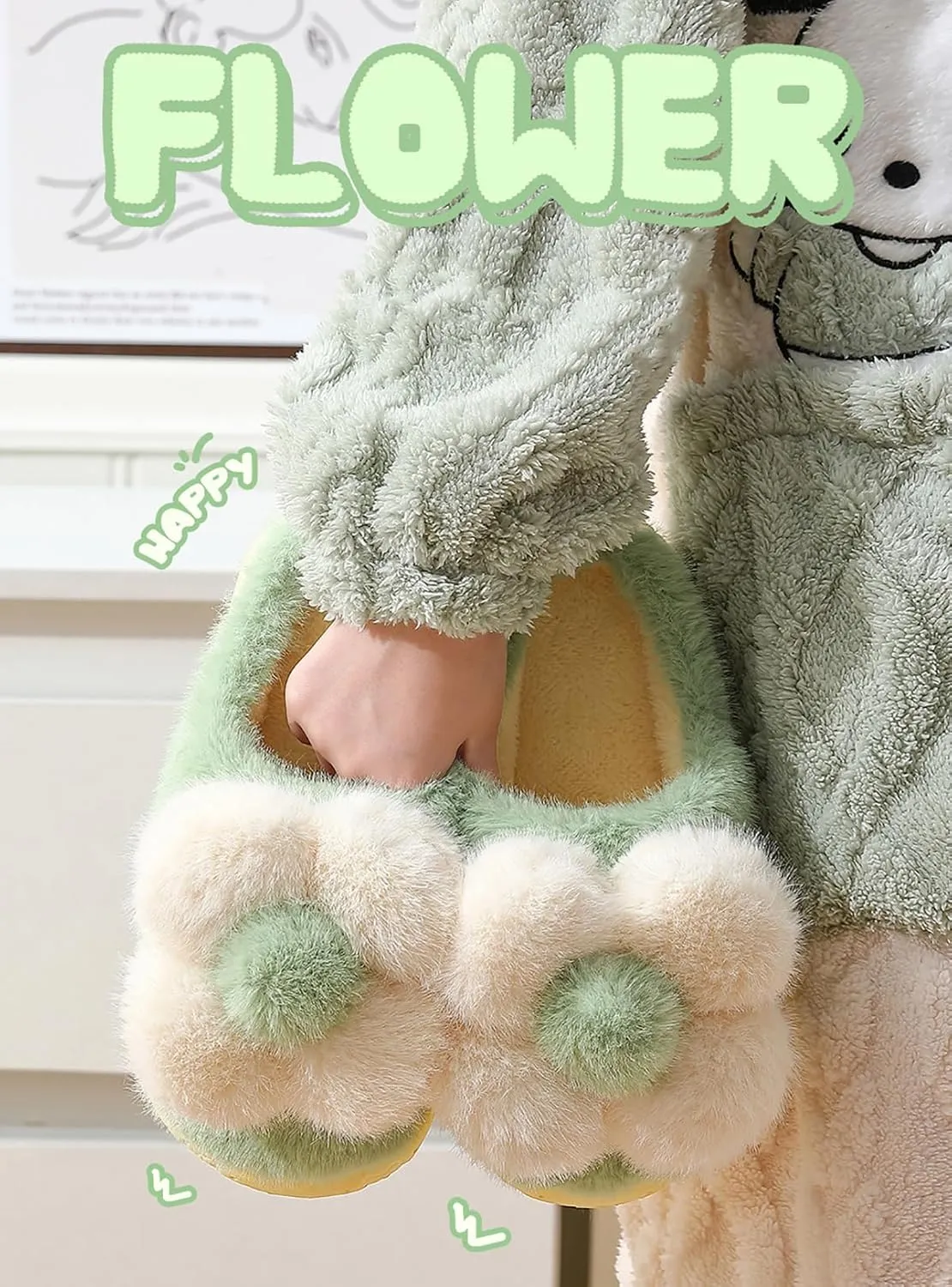 Women's Slippers Flower Cotton Slippers, small flower design, soft cotton cushion warmth, in the cold winter to wake up full of vitality