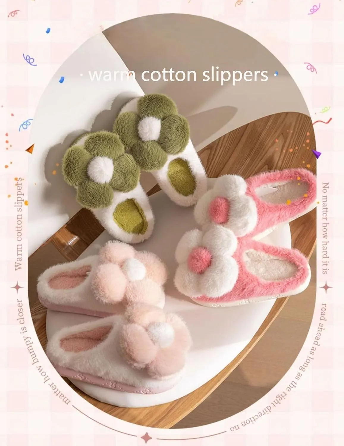 Women's Slippers Flower Cotton Slippers, small flower design, soft cotton cushion warmth, in the cold winter to wake up full of vitality