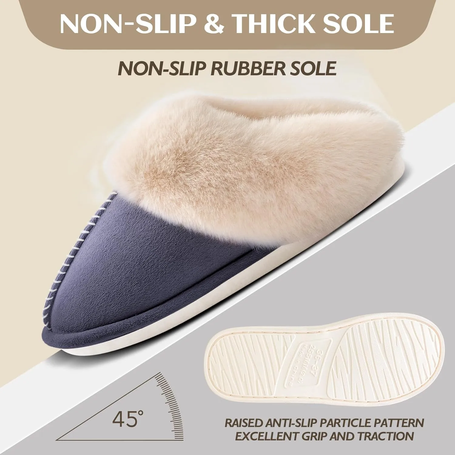 Womens Slippers Memory Foam Fluffy Fur Soft Slippers Warm House Shoes Indoor Outdoor Winter