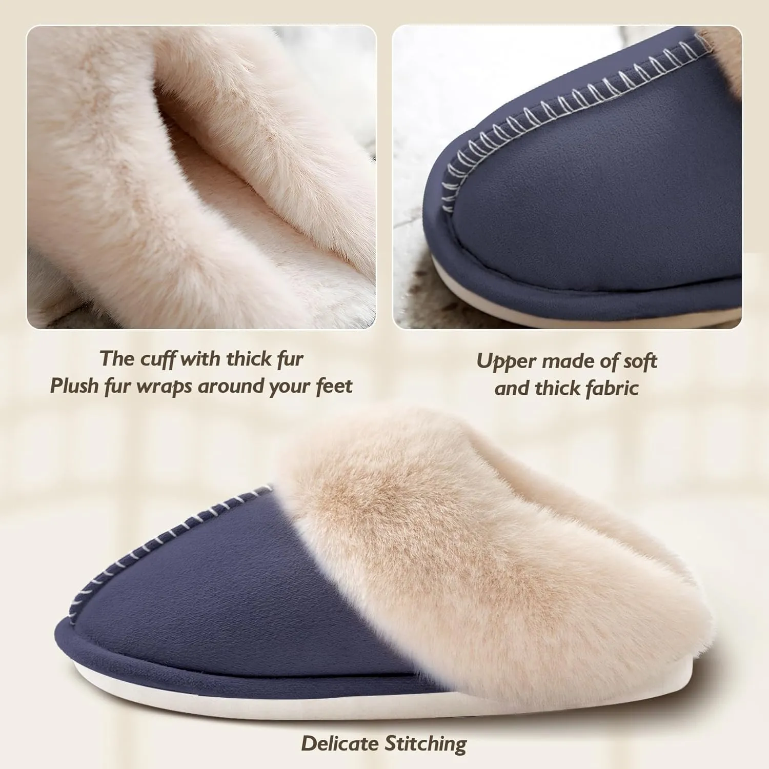 Womens Slippers Memory Foam Fluffy Fur Soft Slippers Warm House Shoes Indoor Outdoor Winter