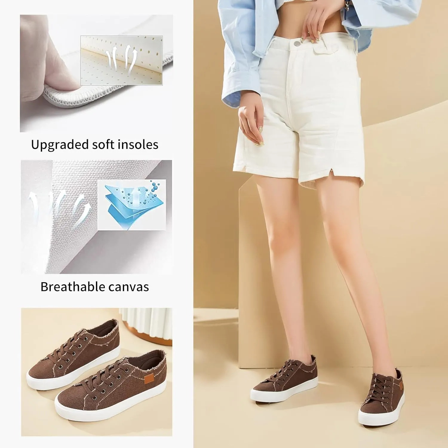 Women's Sneakers Canvas Shoes for Women Lace up Fashion Canvas Sneakers Classic Low Top Casual Shoes