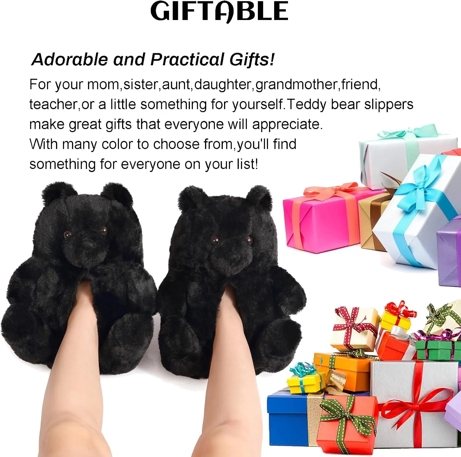 Women's Teddy Bear Slippers Mom Gift Slippers Cozy Women Fuzzy Indoor House Shoes Fun Costume for Adults Cute Animal Slides for Women Her Birthday Valentine's Gift Ideas