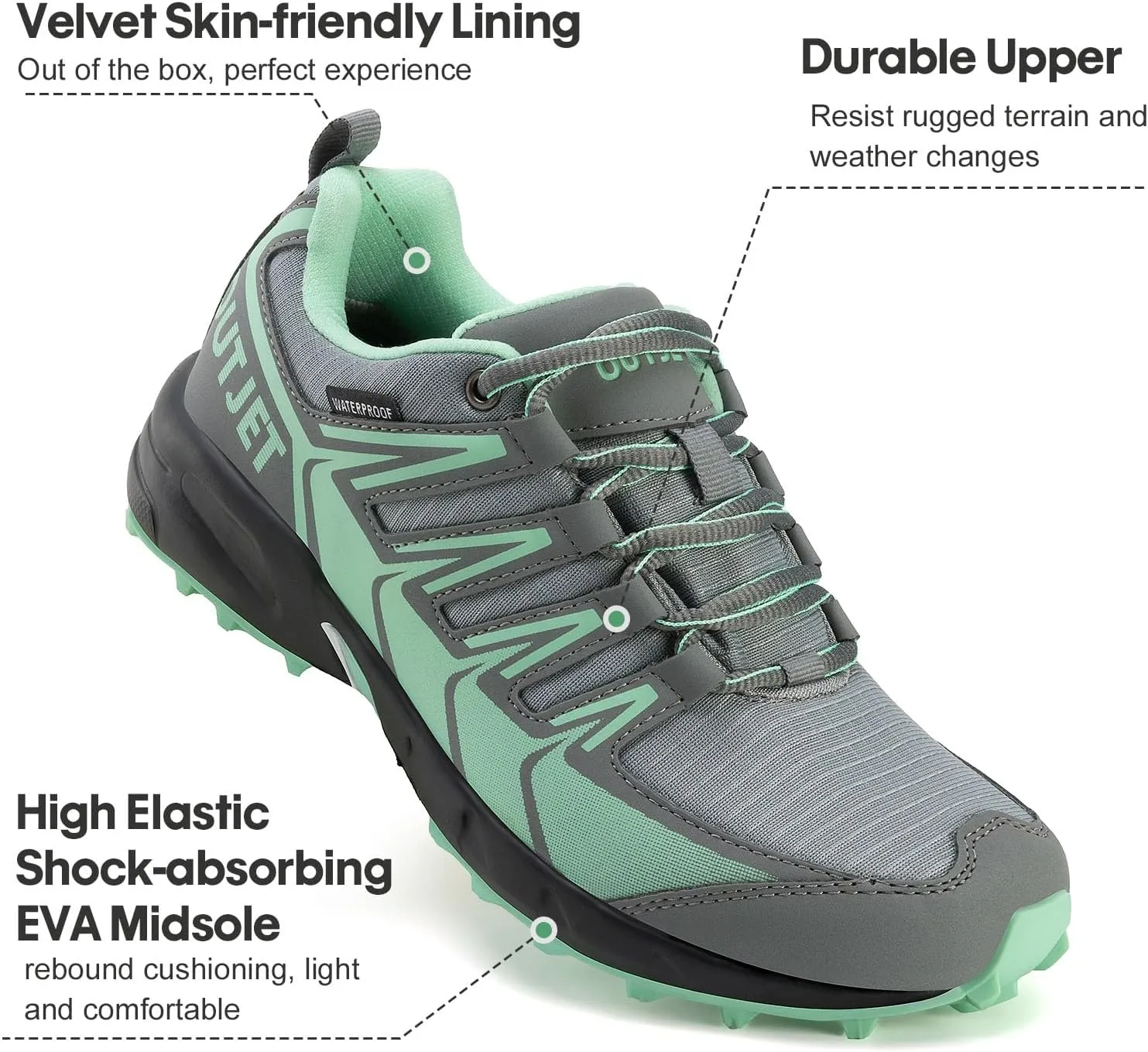 Women's Waterproof Hiking Shoes Lightweight Non-Slip Trails Walking Shoes Outdoor Sneakers