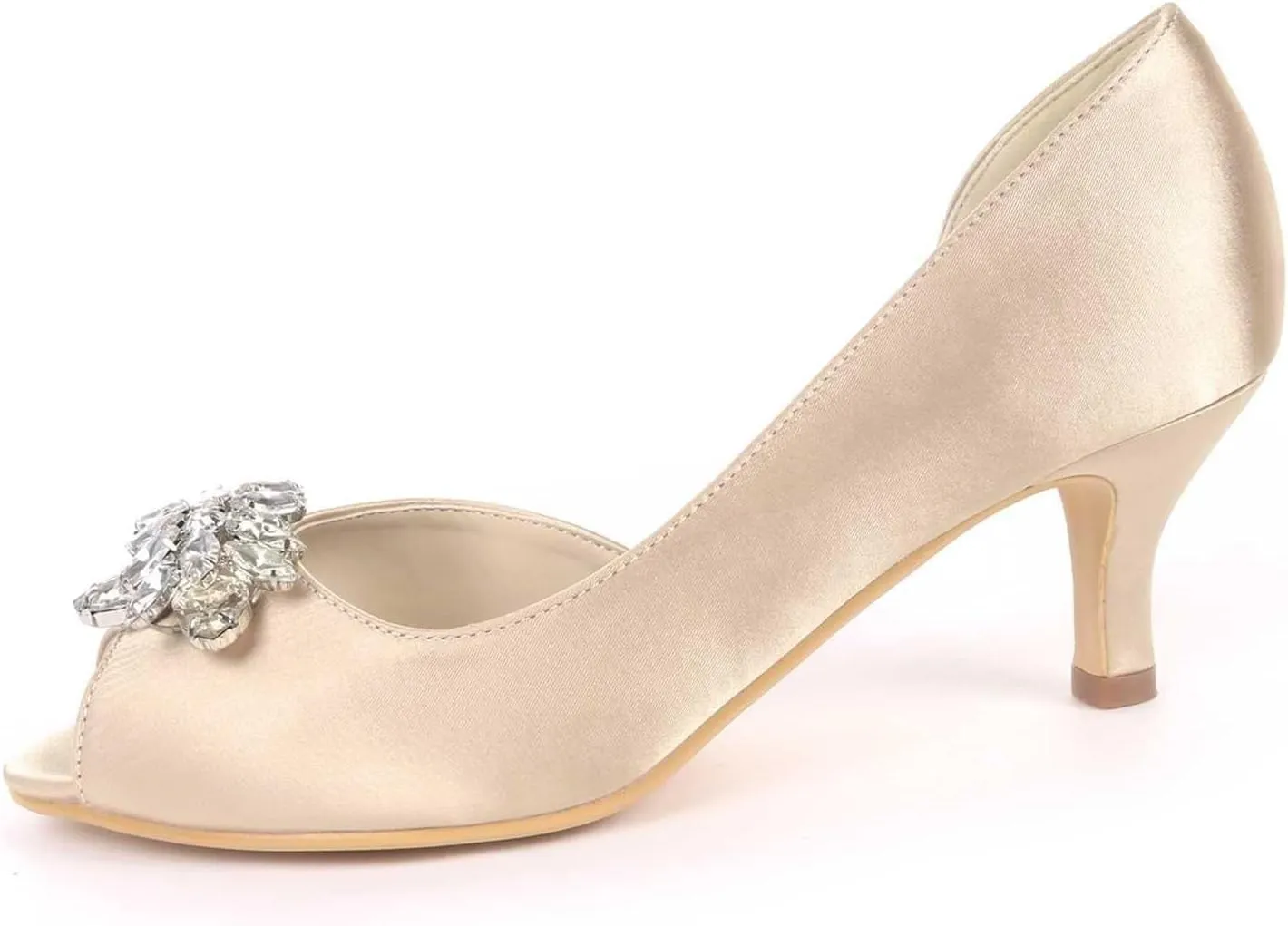 Womens Wedding Shoes Heels for Women - Kitten Heels Peep Toe Rhinestone Lace Low Heels Dress Shoes for Women 2.36 Inch Wedding Shoes Heels for Prom Bridal Champagne