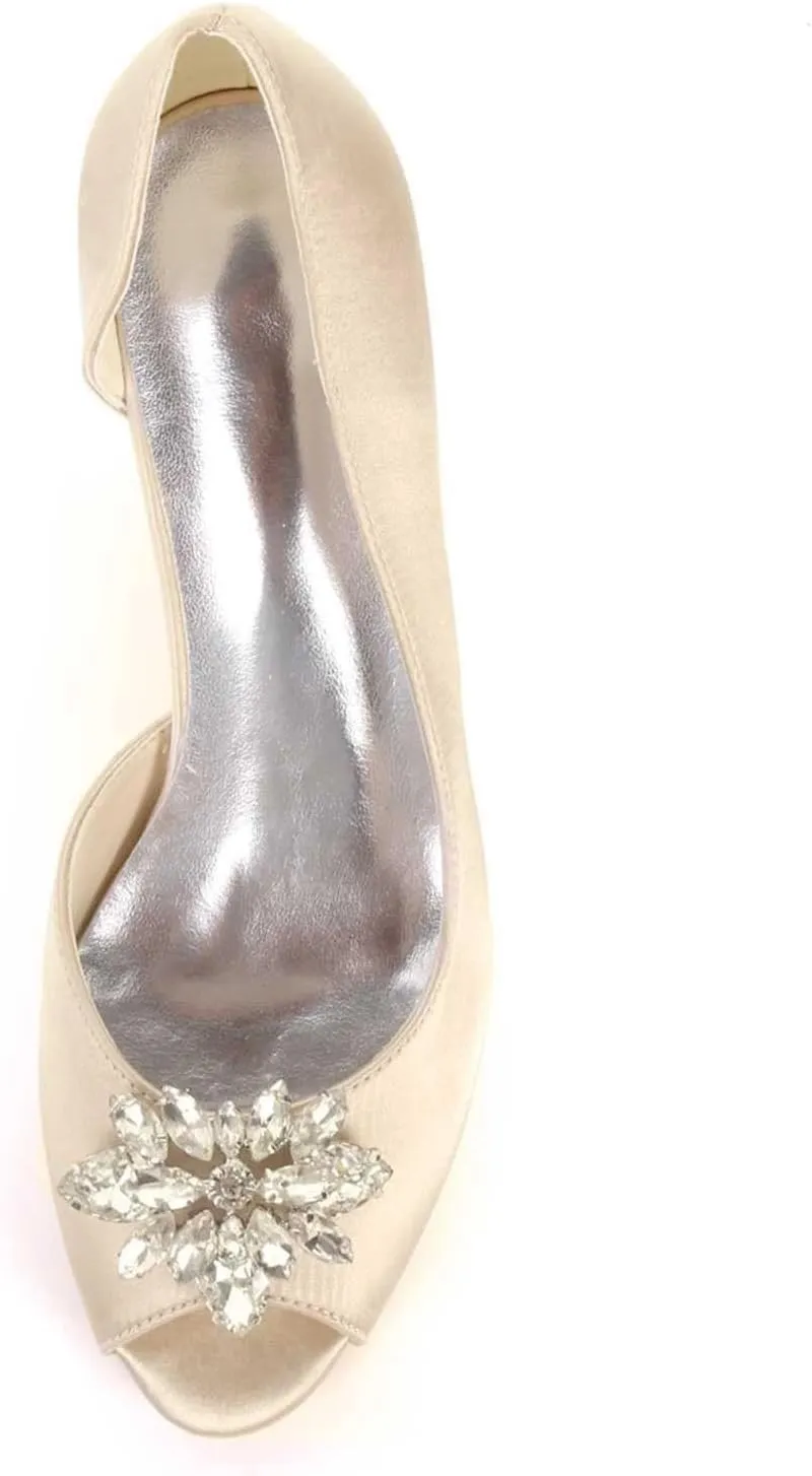 Womens Wedding Shoes Heels for Women - Kitten Heels Peep Toe Rhinestone Lace Low Heels Dress Shoes for Women 2.36 Inch Wedding Shoes Heels for Prom Bridal Champagne
