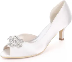 Womens Wedding Shoes Heels for Women - Kitten Heels Peep Toe Rhinestone Lace Low Heels Dress Shoes for Women 2.36 Inch Wedding Shoes Heels for Prom Bridal Champagne