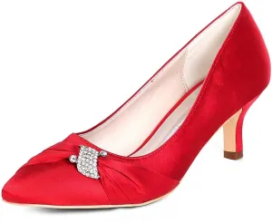 Womens Wedding Shoes NALoRa Women's Rhinestone Heeled Sandals Pointy Toe Stilettos High Heels Pointed Toe Slip on Pumps Wedding Shoes for Bridal Dress(Red,4 UK)