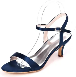 womens wedding Shoes Women's Open Toe High Heels Stilettos Kitten Heels Bridal Shoes Satin Buckle Party Pump Heel Sandals(Dark Blue,4.5 UK)
