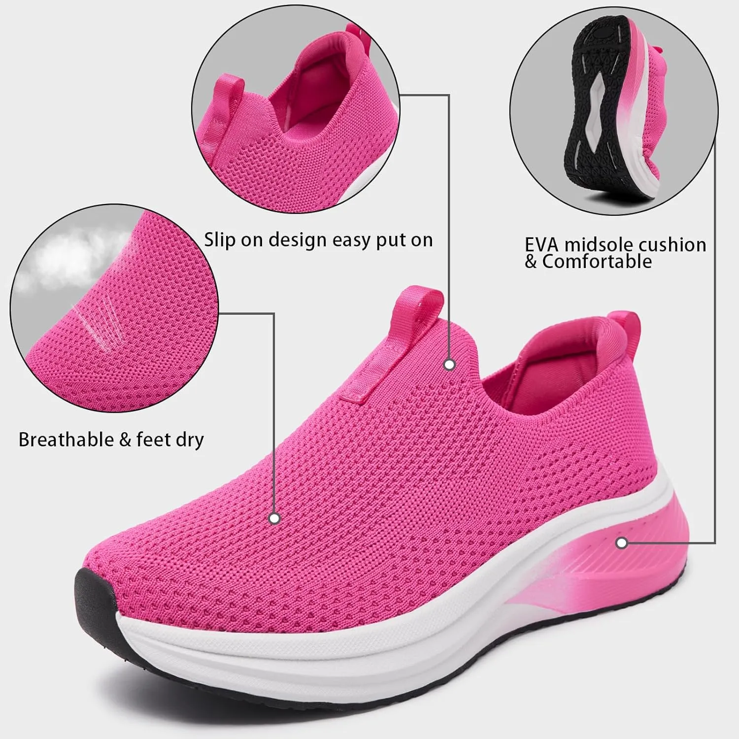Women's Wide Non-Slip Walking Shoes Lightweight Breathable Sock Sneakers Casual Athletic Tennis Shoes Comfortable Slip On Shoes